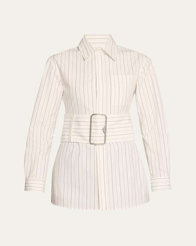 Pinstripe Belted Cotton Shirt